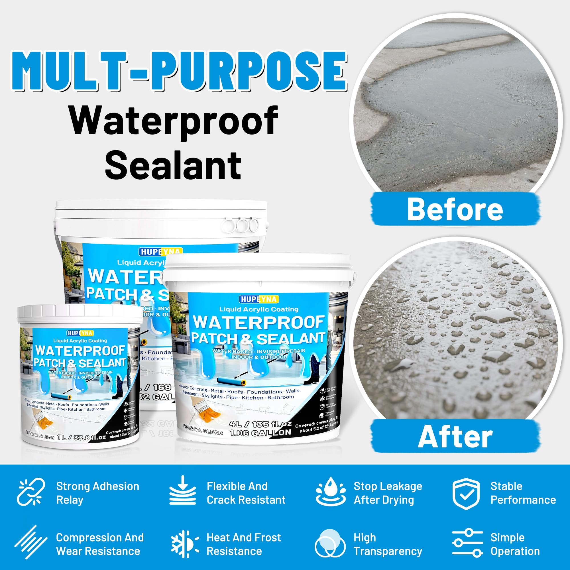 Hupeyna surface-coverage sealant protects indoor and outdoor surfaces.