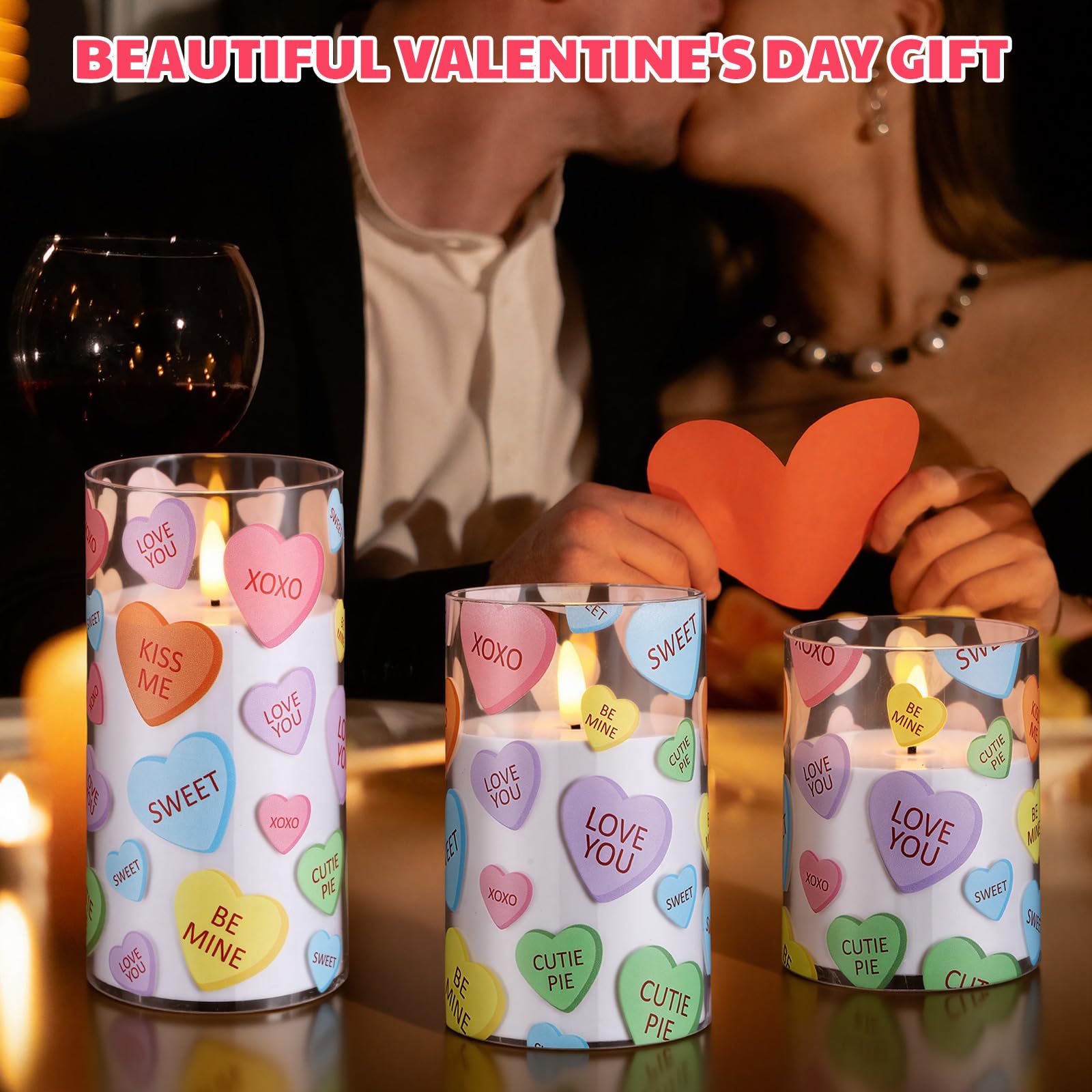 Huquary 3x5 inch LED pillar candle for shelves and tables