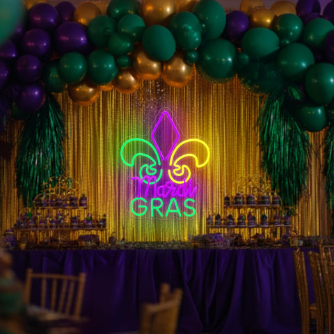 Huquary Mardi Gras decor fits homes, bars, and shops with festive, glare-free glow