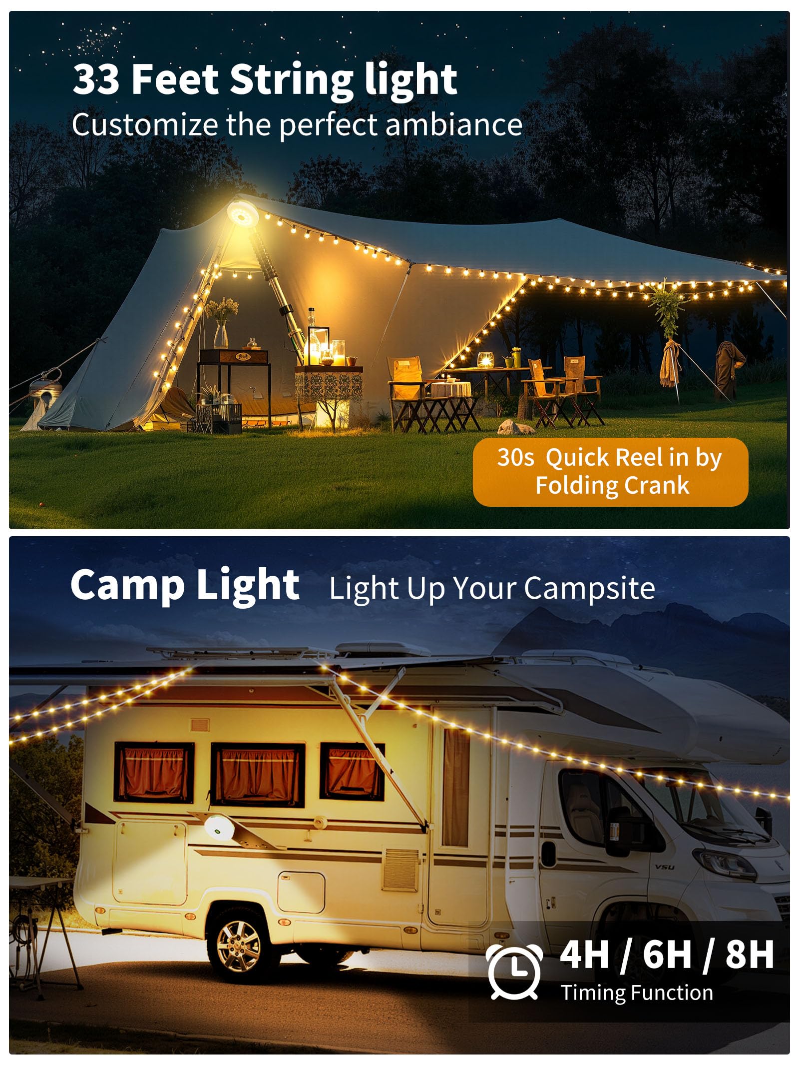 Hurimatan 2000 mAh battery charges devices while lighting up your camp.