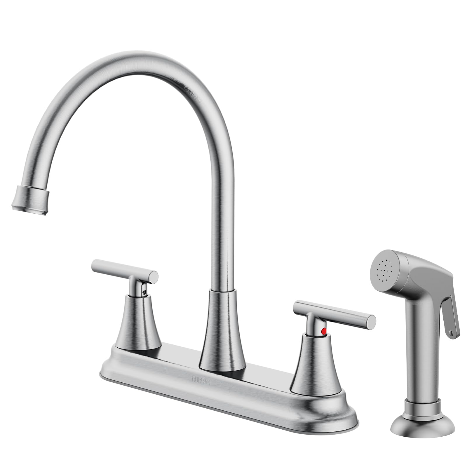 HURRAN 2-handle faucet with pull-out sprayer for easy sink cleaning.