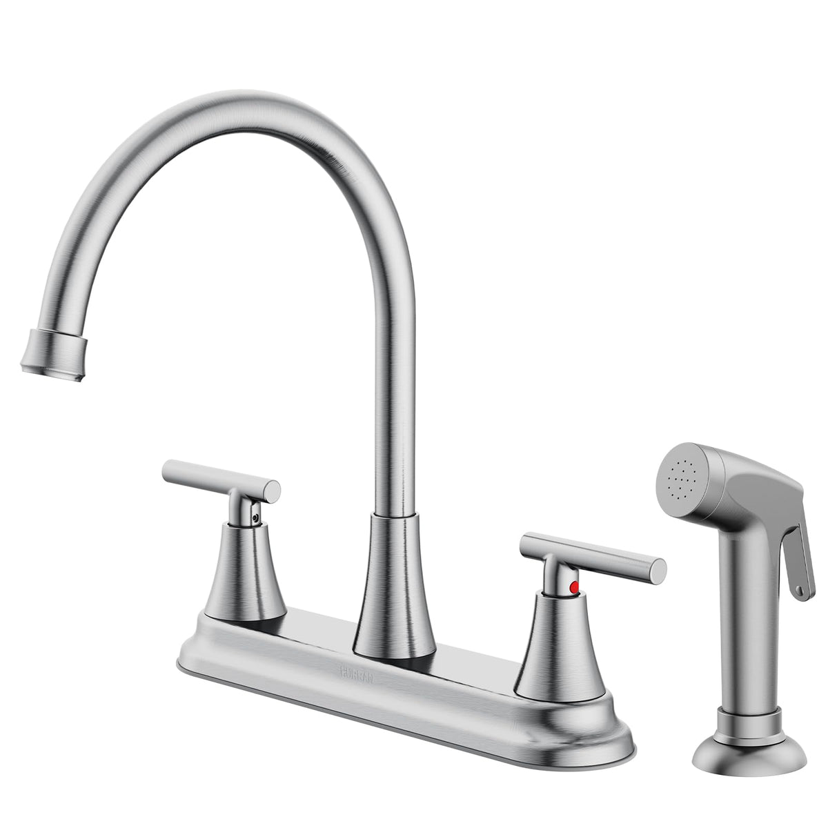 HURRAN 2-handle faucet with pull-out sprayer for easy sink cleaning.