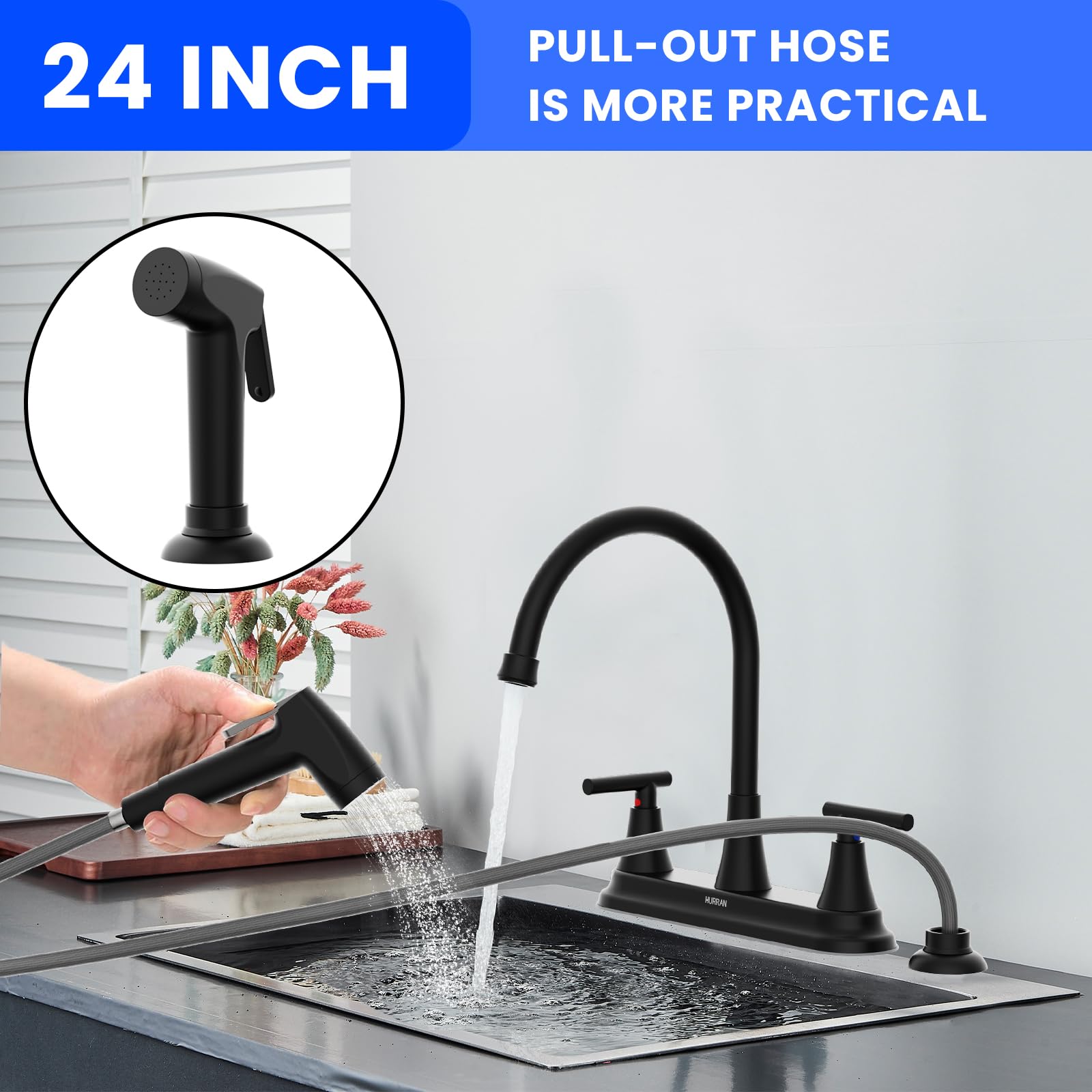 Hurran 360-degree swivel high-arch spout for flexible cooking tasks.