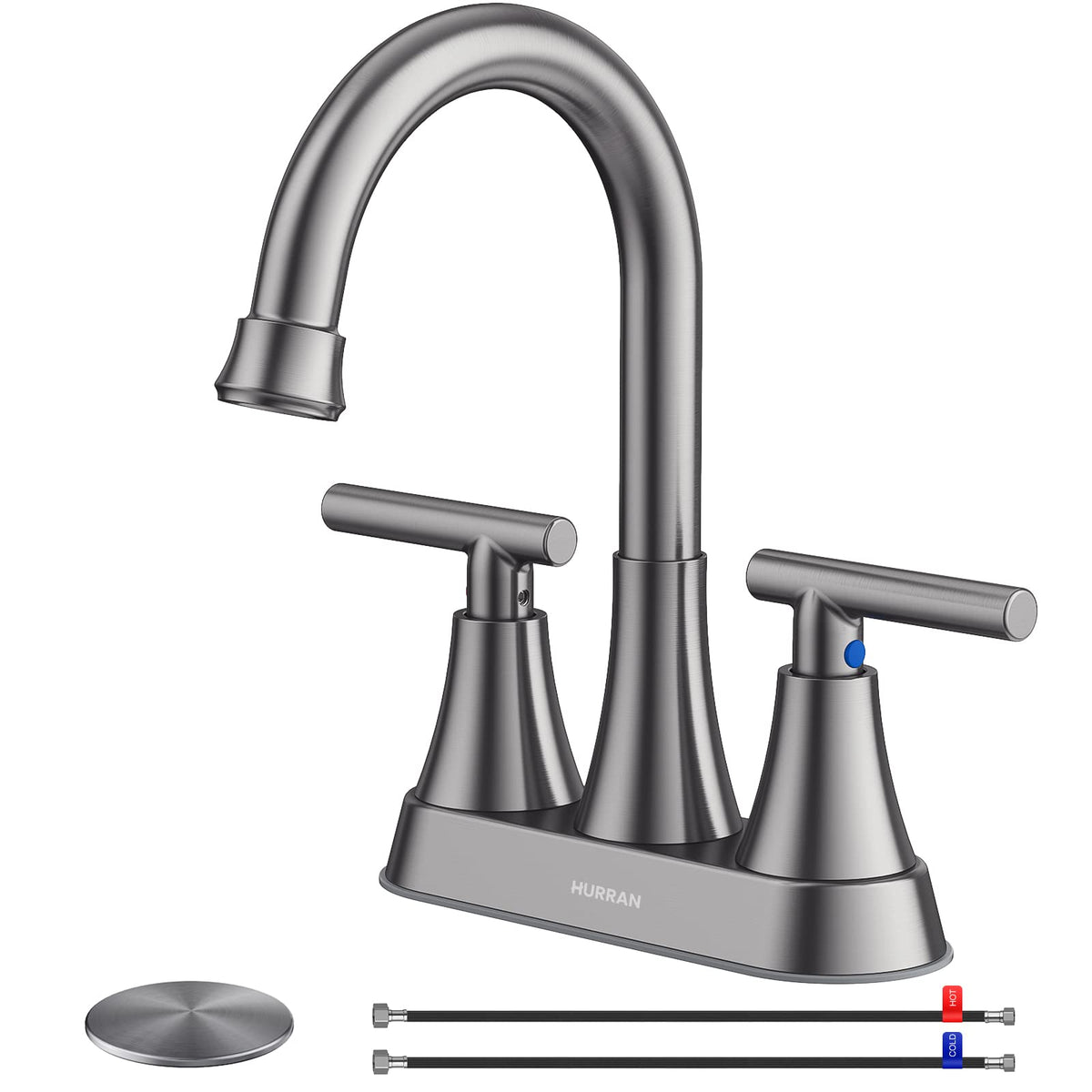 Hurran 4-inch brushed grey faucet spout for ample sink space.