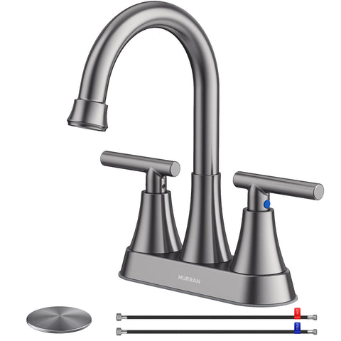 Hurran 4-inch brushed grey faucet spout for ample sink space.
