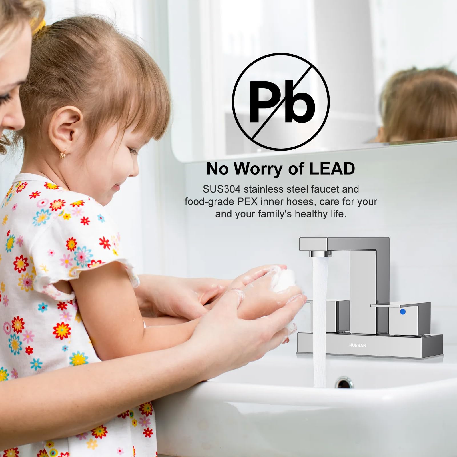 Hurran 4-inch centerset design fits most 3-hole sinks and vanities.