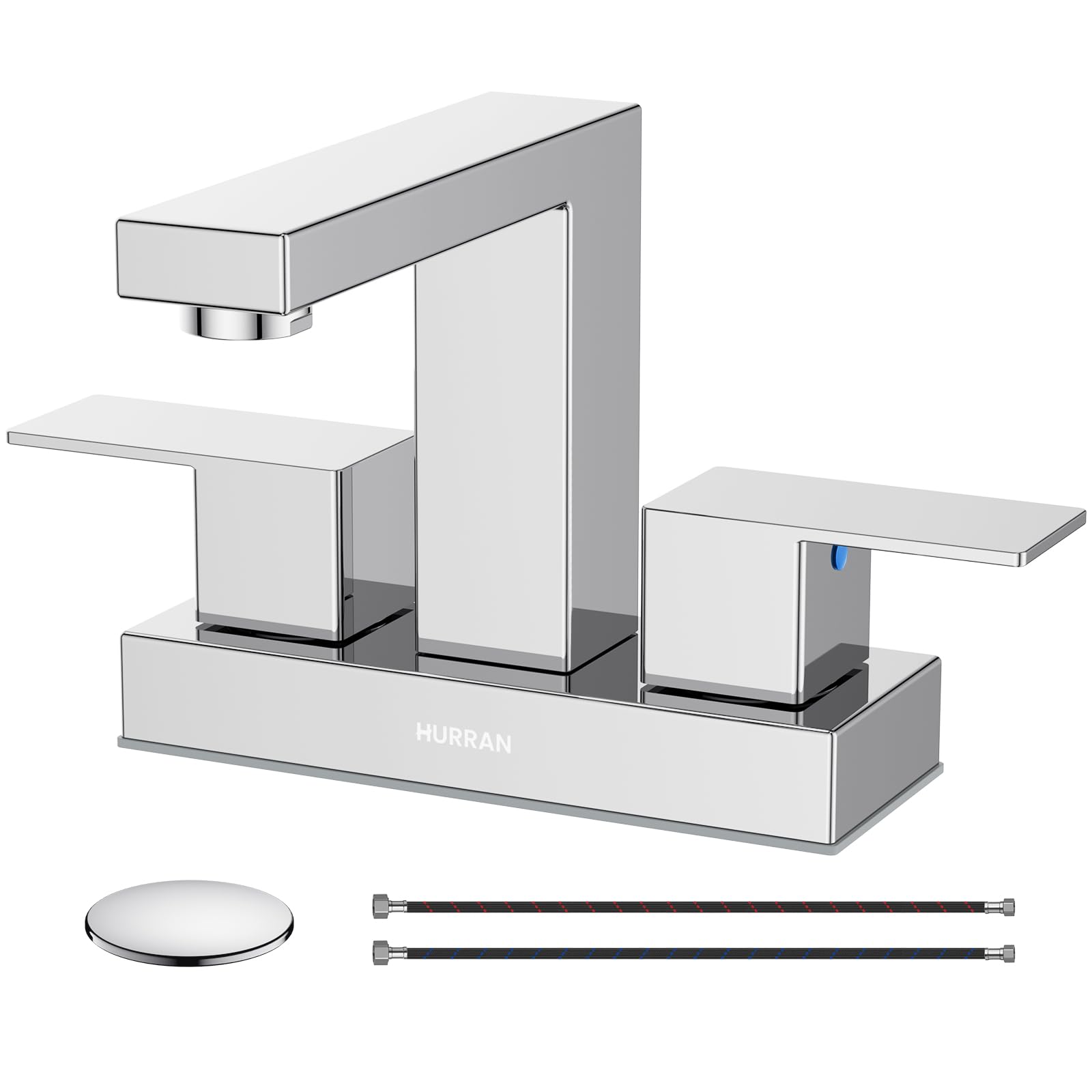 Hurran 4-in chrome bathroom faucet with durable stainless steel for long-lasting use.