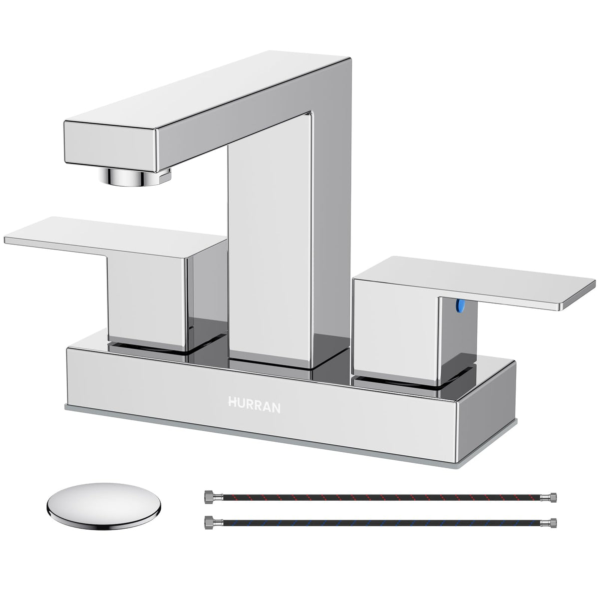 Hurran 4-in chrome bathroom faucet with durable stainless steel for long-lasting use.