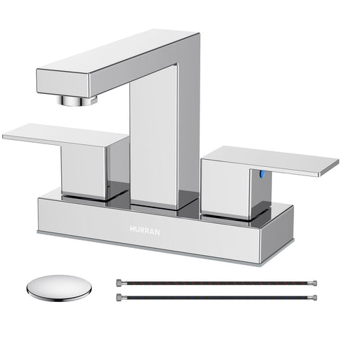 Hurran 4-in chrome bathroom faucet with durable stainless steel for long-lasting use.