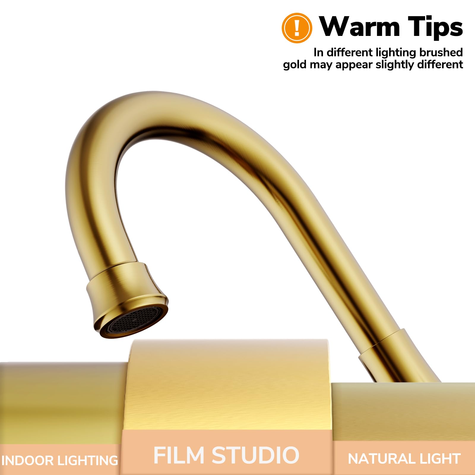 Hurran 4-inch brushed gold faucet side profile with 90-degree handles for precise control