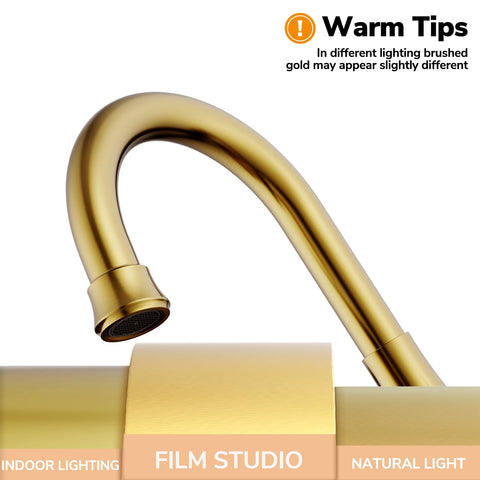 Hurran 4-inch brushed gold faucet side profile with 90-degree handles for precise control
