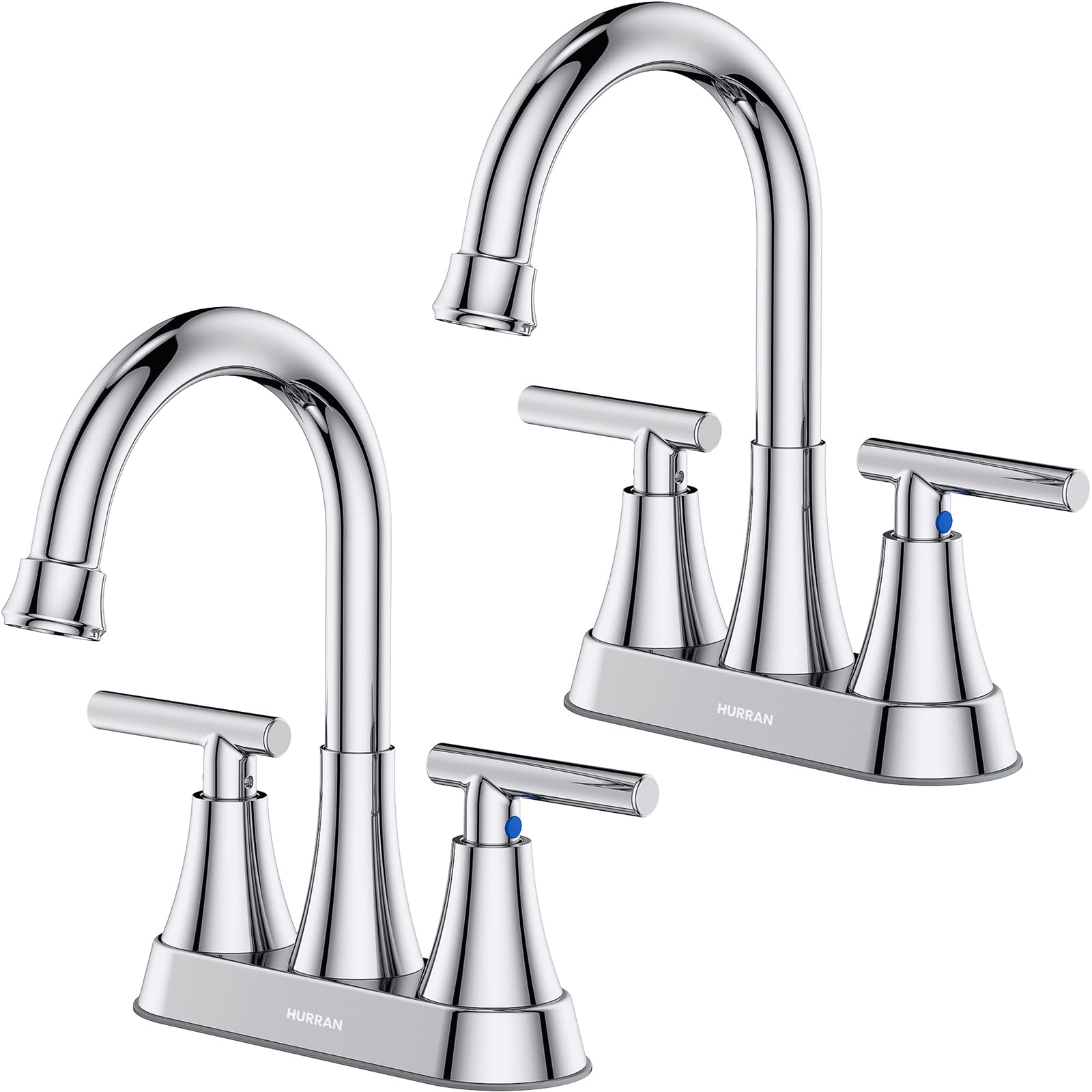 Hurran 4-inch chrome bathroom faucet mounted on a compact vanity for small spaces.