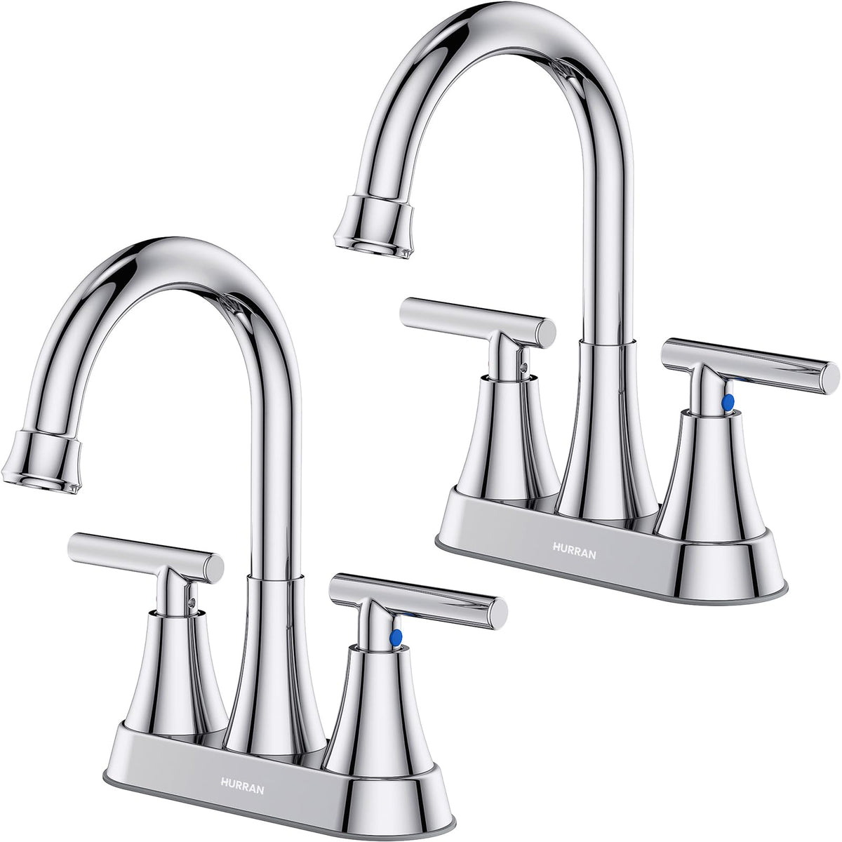 Hurran 4-inch chrome bathroom faucet mounted on a compact vanity for small spaces.