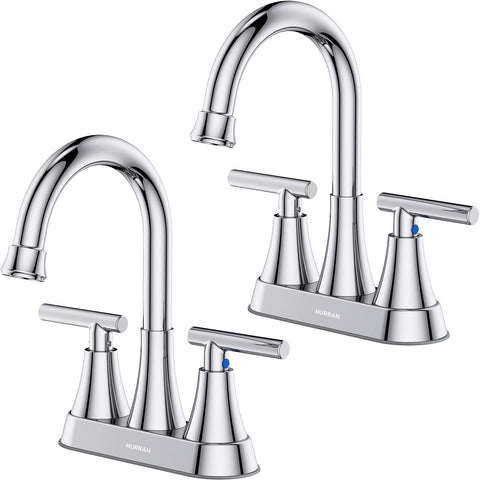 Hurran 4-inch chrome bathroom faucet mounted on a compact vanity for small spaces.