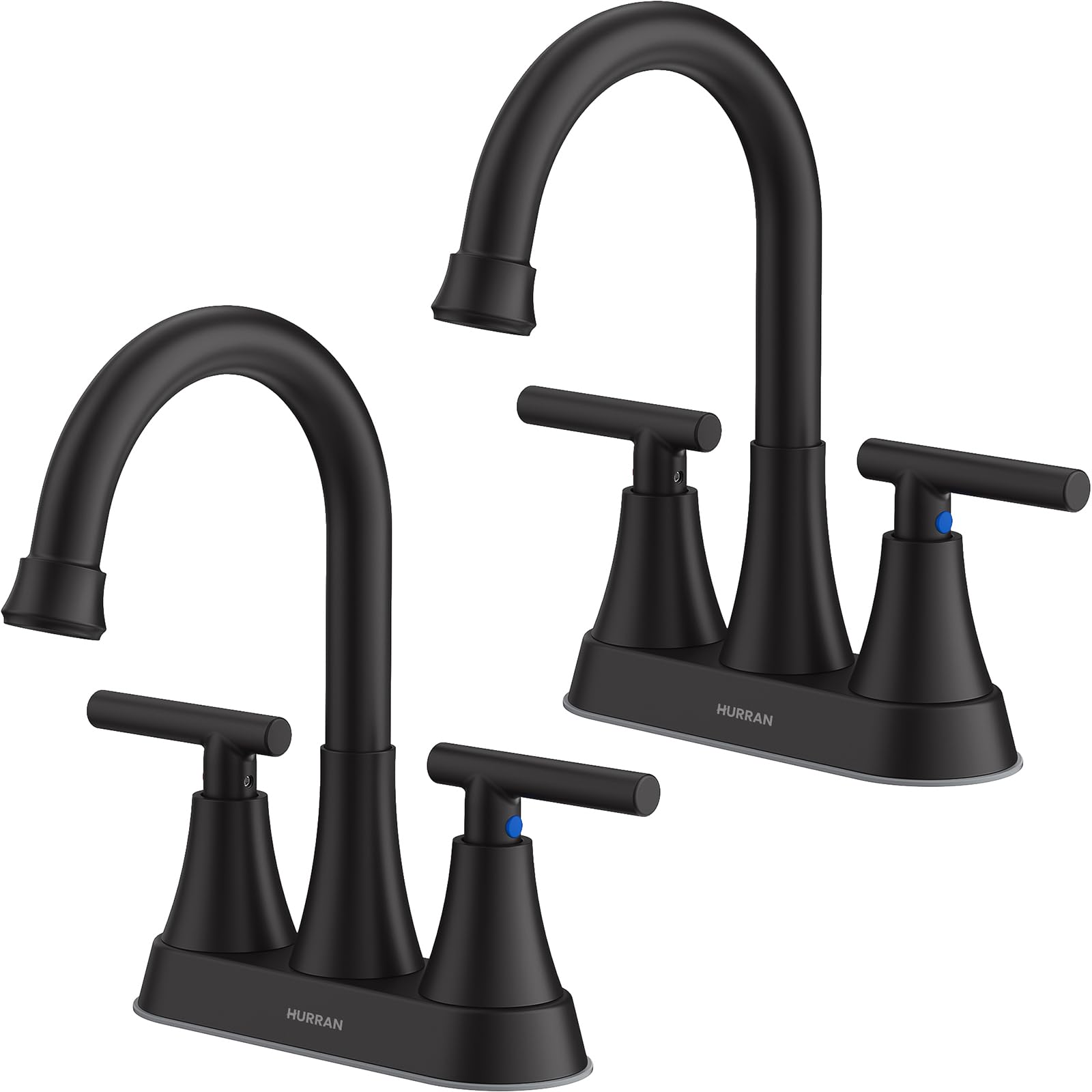 Hurran 4-inch matte black faucet with a tall arc spout for ample sink space.