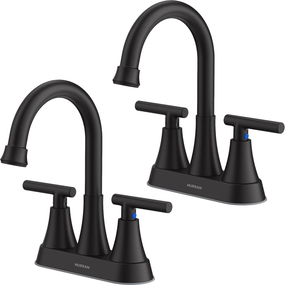 Hurran 4-inch matte black faucet with a tall arc spout for ample sink space.