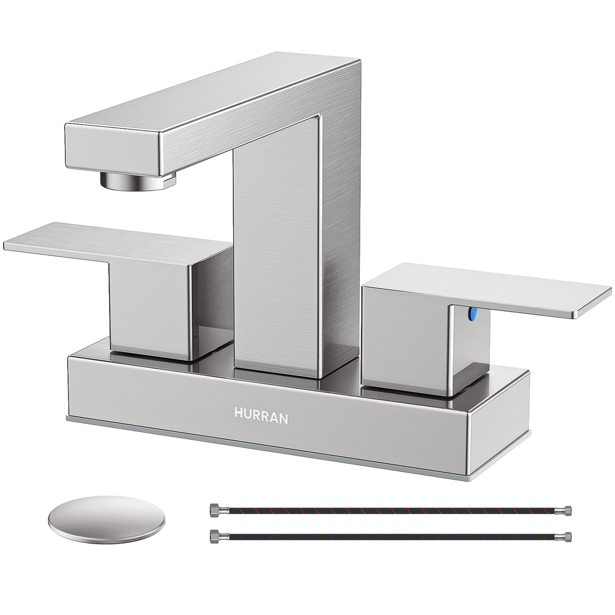 Hurran 4-in brushed nickel faucet side view for durability