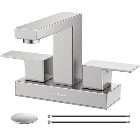 Hurran 4-in brushed nickel faucet side view for durability