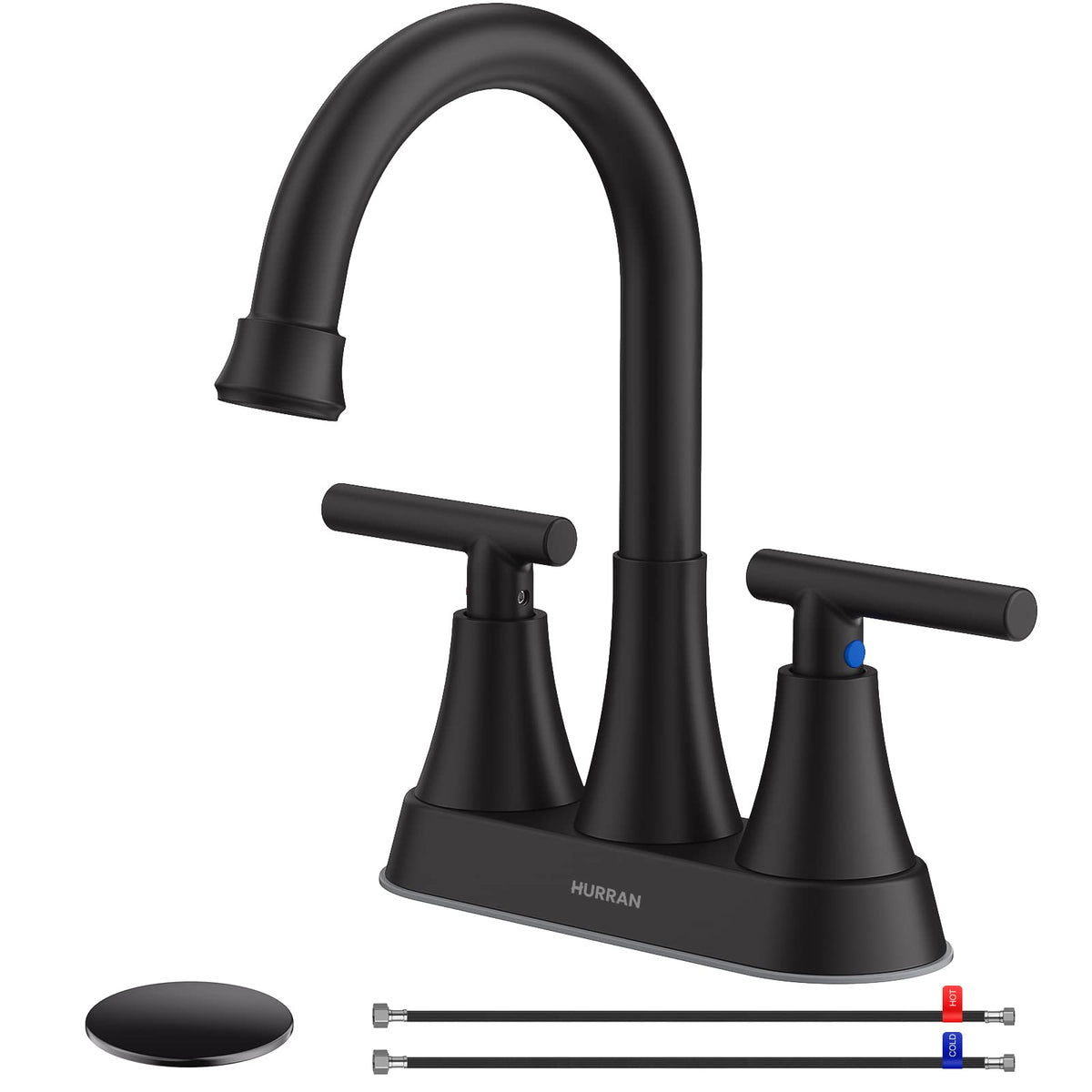 Hurran matte black faucet closeup showing durable stainless finish_resists fingerprints and water spots