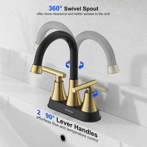 Hurran lever handles offer precise 90-degree control for hot and cold adjustment.