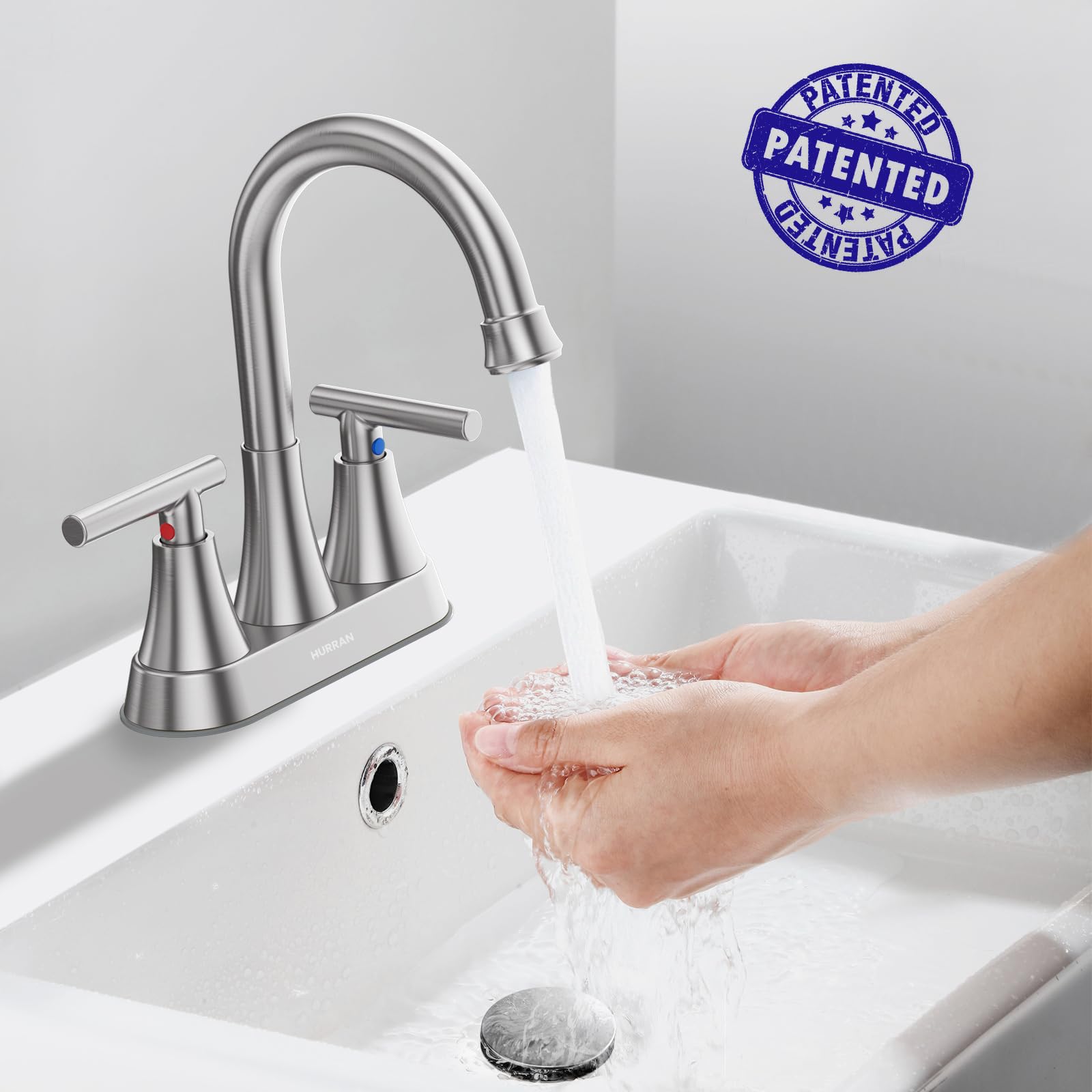 Hurran bathroom faucet lever handles deliver smooth 90-degree control.