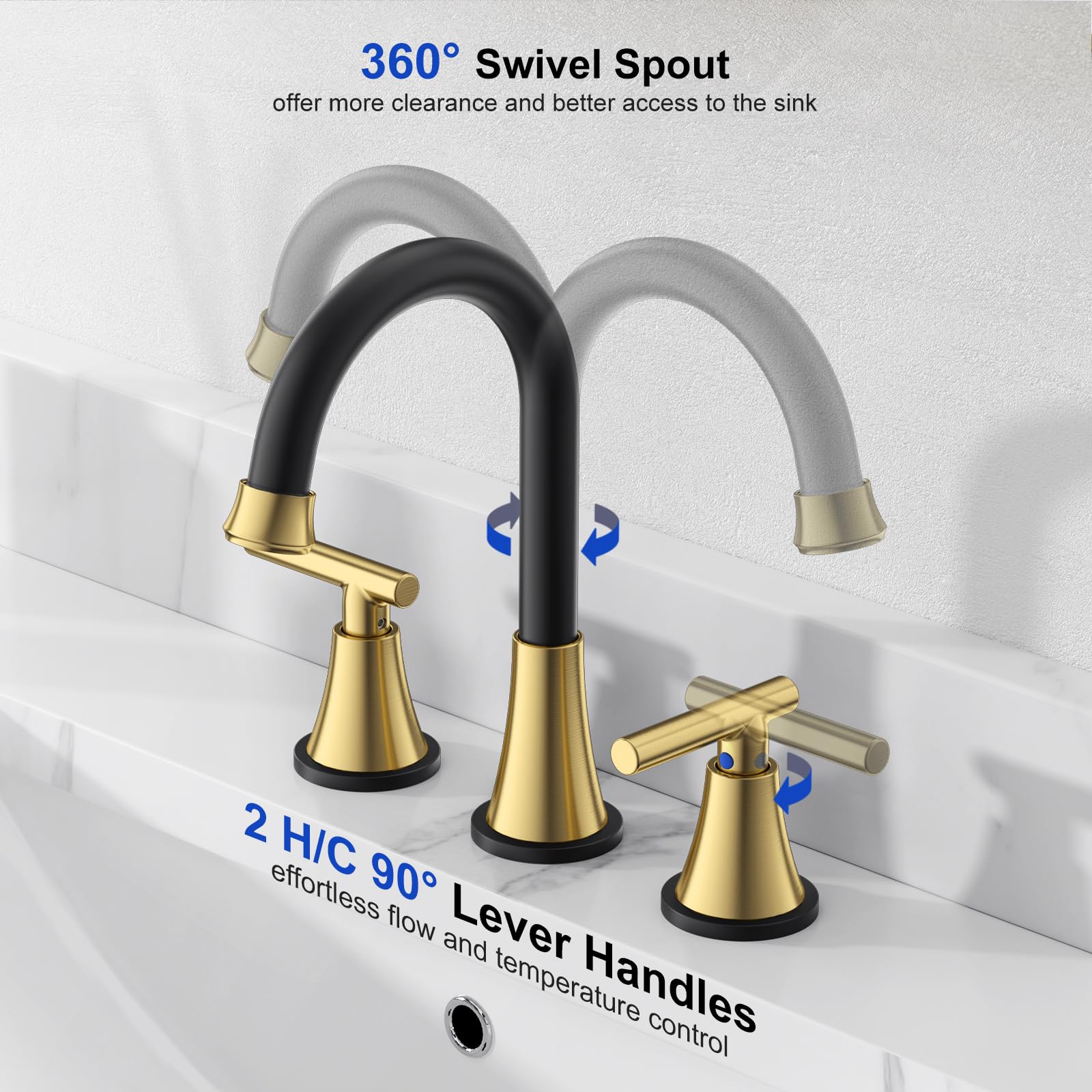 Hurran Black & Gold pop-up drain with overflow for a clean look