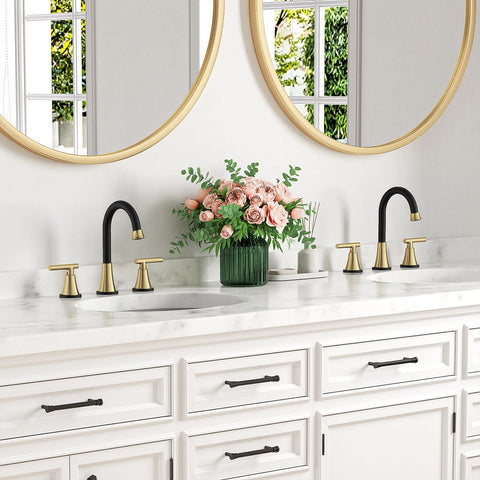 Hurran Black & Gold faucet shown in an RV setting