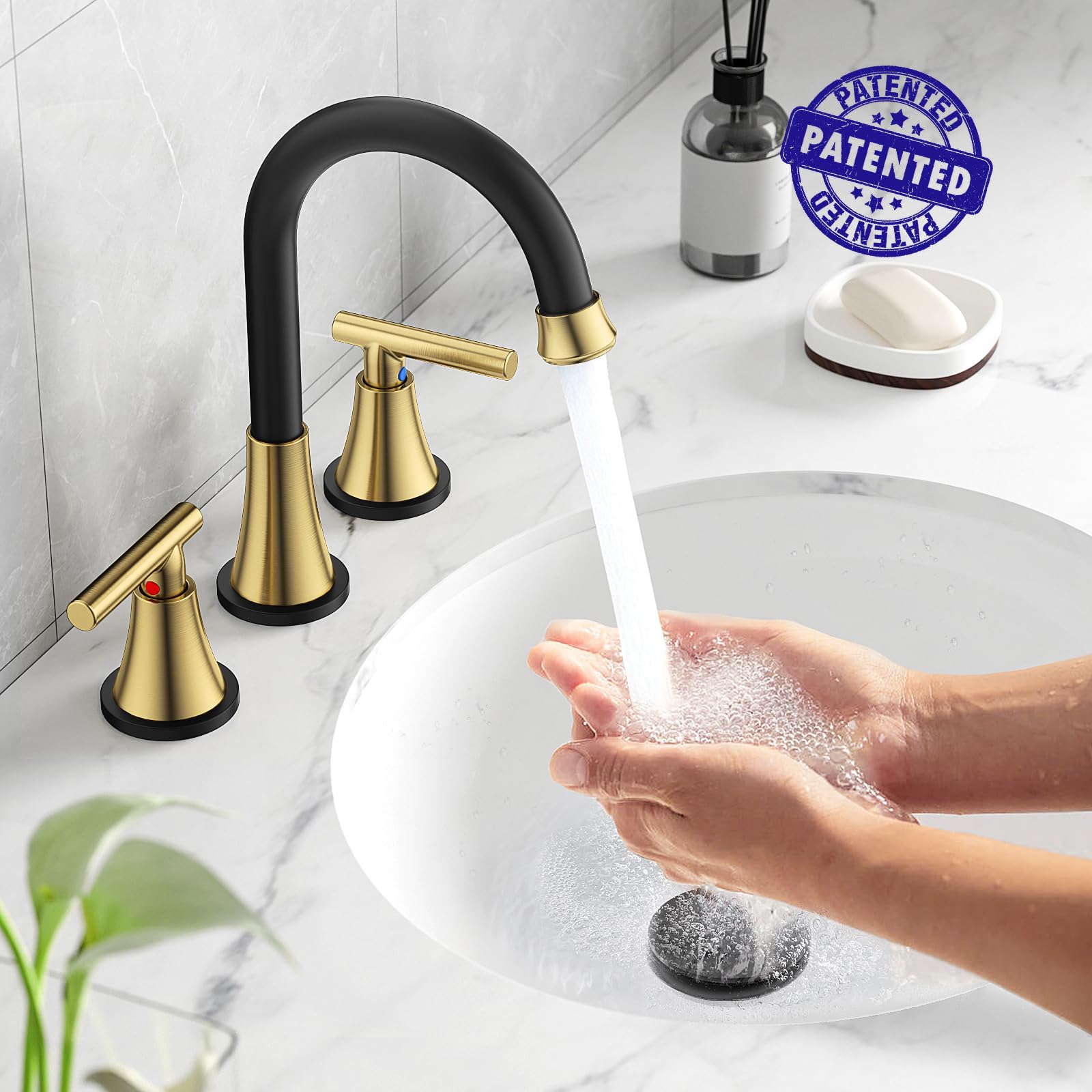 Hurran Black & Gold arc spout provides ample clearance for hands