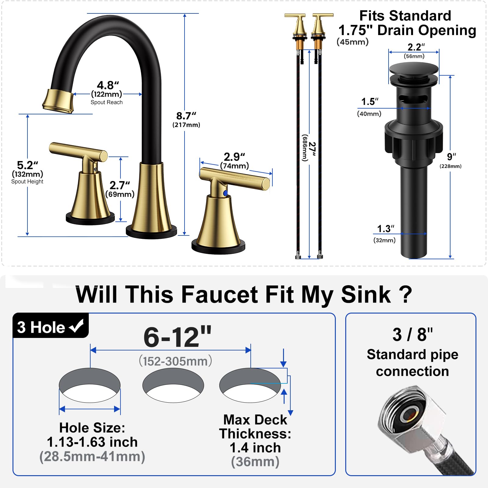 Hurran Black & Gold 6–12 inch spread illustration for flexible mounting