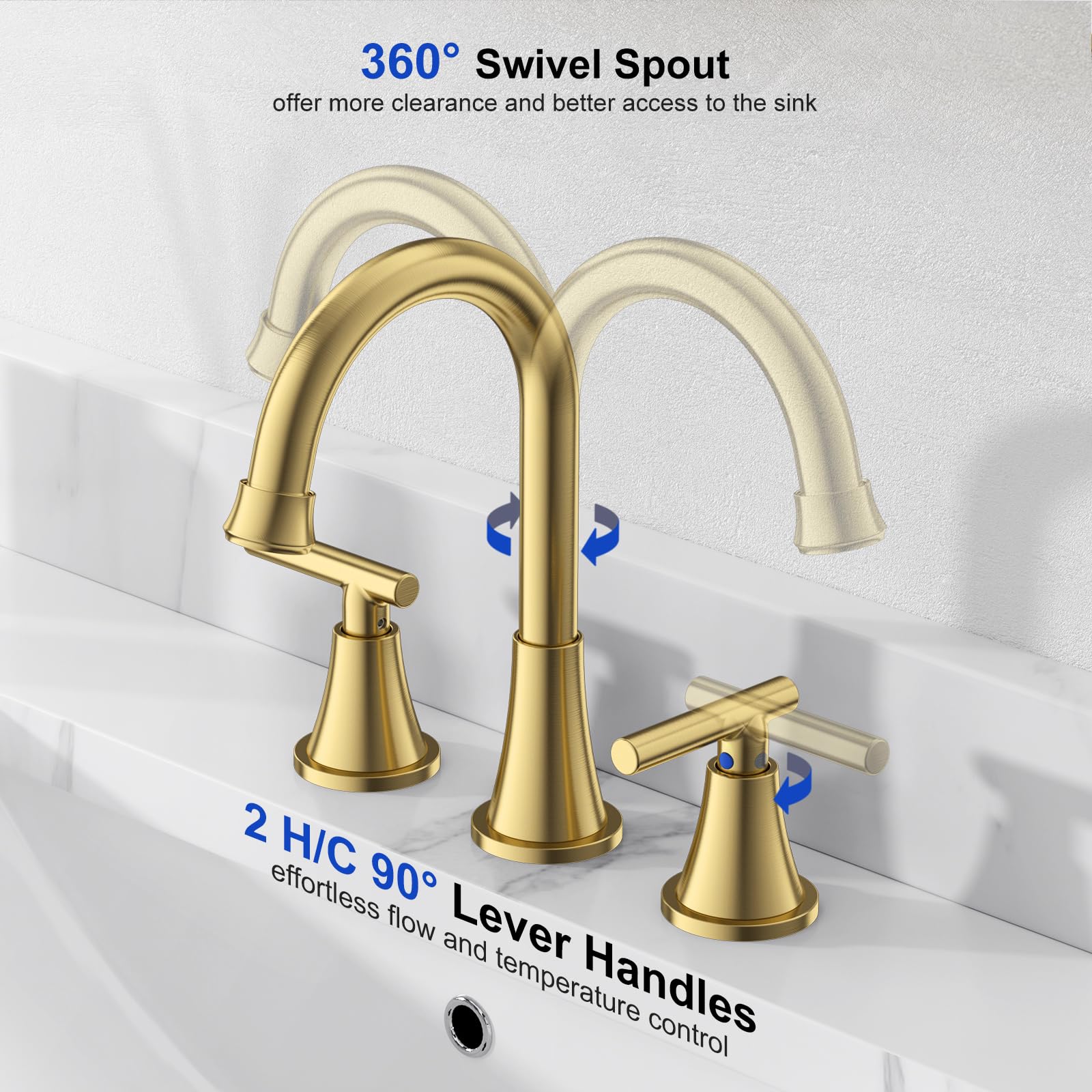 Hurran high arc spout provides space for washing and daily tasks.