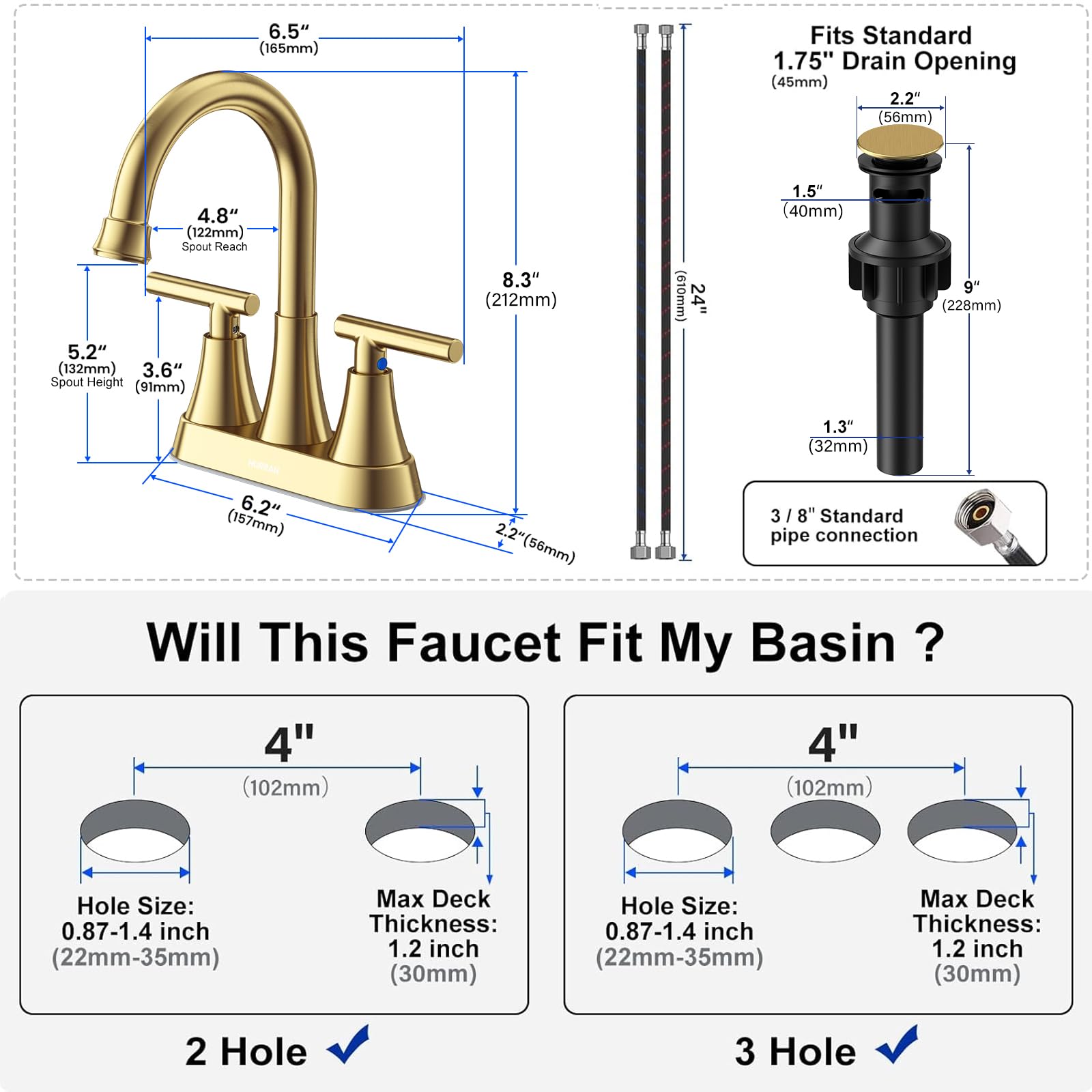 Hurran brushed gold spout arc, offering ample sink space during daily tasks.