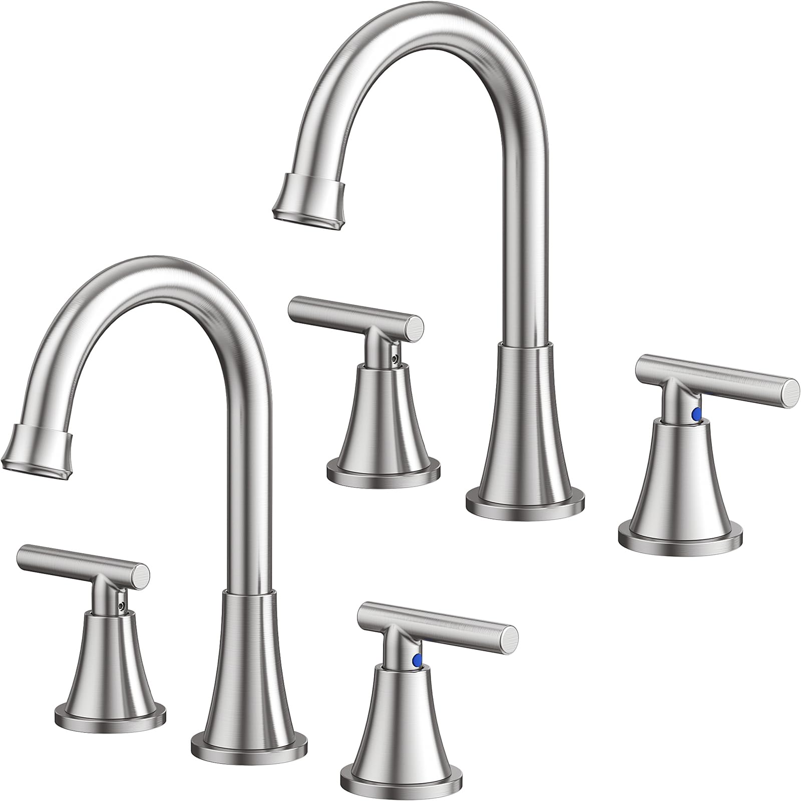 Hurran brushed nickel bathroom faucet pair on vanity for a stylish, durable upgrade.