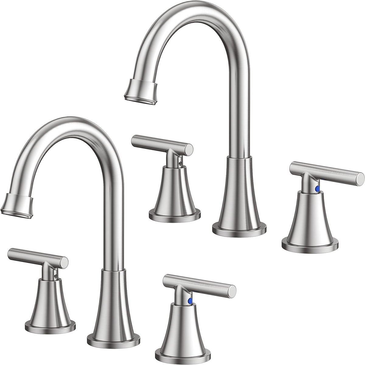 Hurran brushed nickel bathroom faucet pair on vanity for a stylish, durable upgrade.