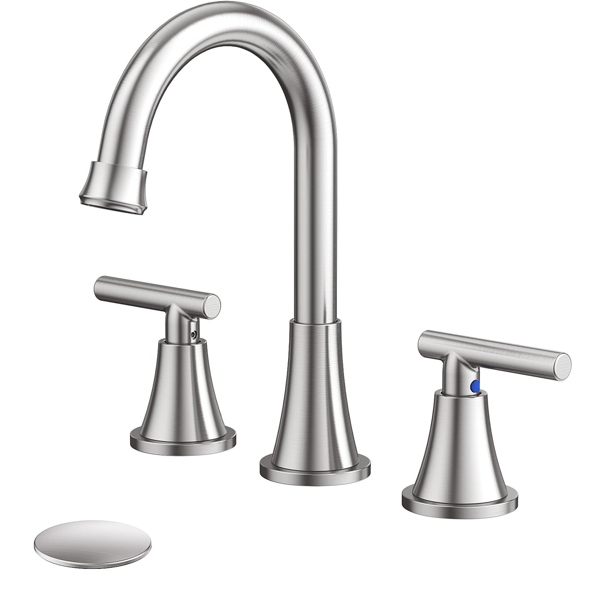 Hurran brushed nickel faucet spout provides ample reach for easy handwashing.