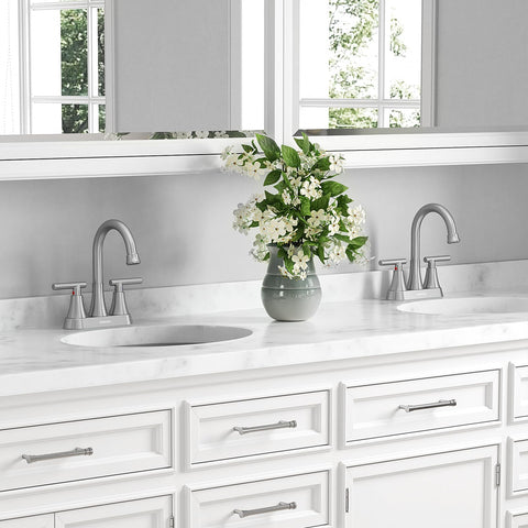 Hurran brushed nickel finish resists fingerprints and water spots.