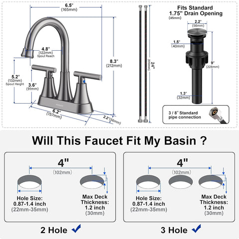 Hurran 4-inch centerset design fits 3-hole sinks.