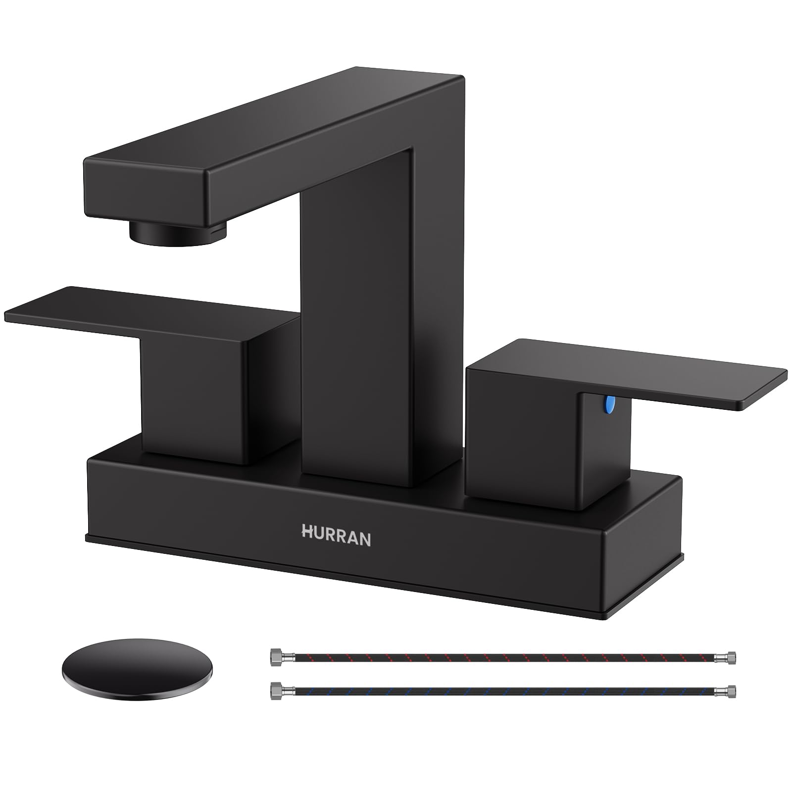 Hurran matte black bathroom faucet front view shows sturdy build for long life