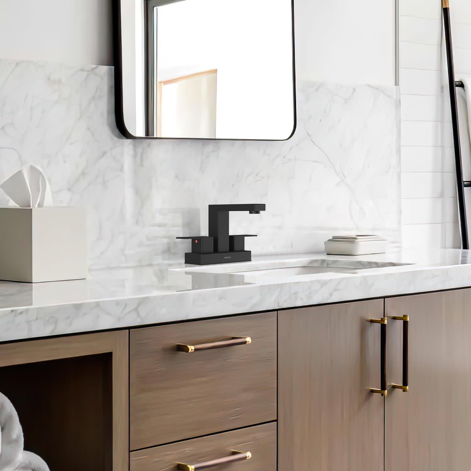 Hurran matte black vanity and RV faucet suitable for compact spaces.