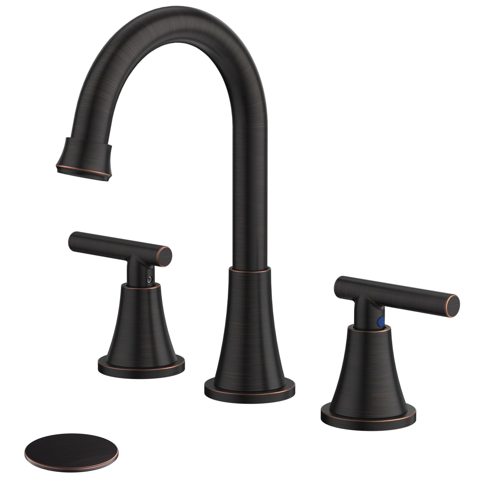 Hurran oil rubbed bronze 3-hole faucet with side view, durable finish.