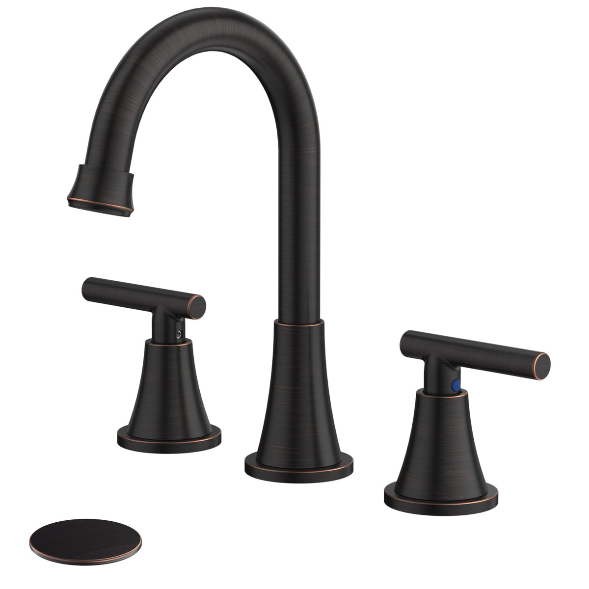 Hurran oil rubbed bronze 3-hole faucet with side view, durable finish.