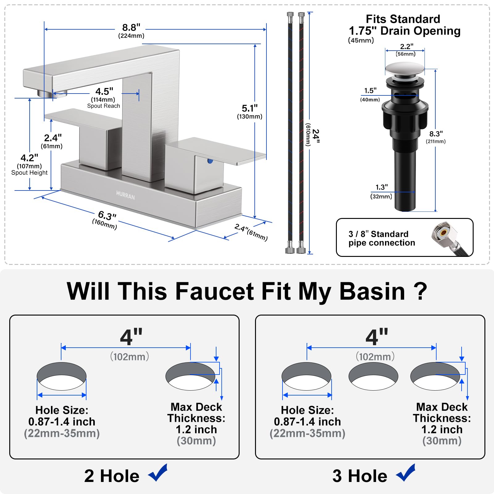 Pop-up drain close-up showing overflow feature included
