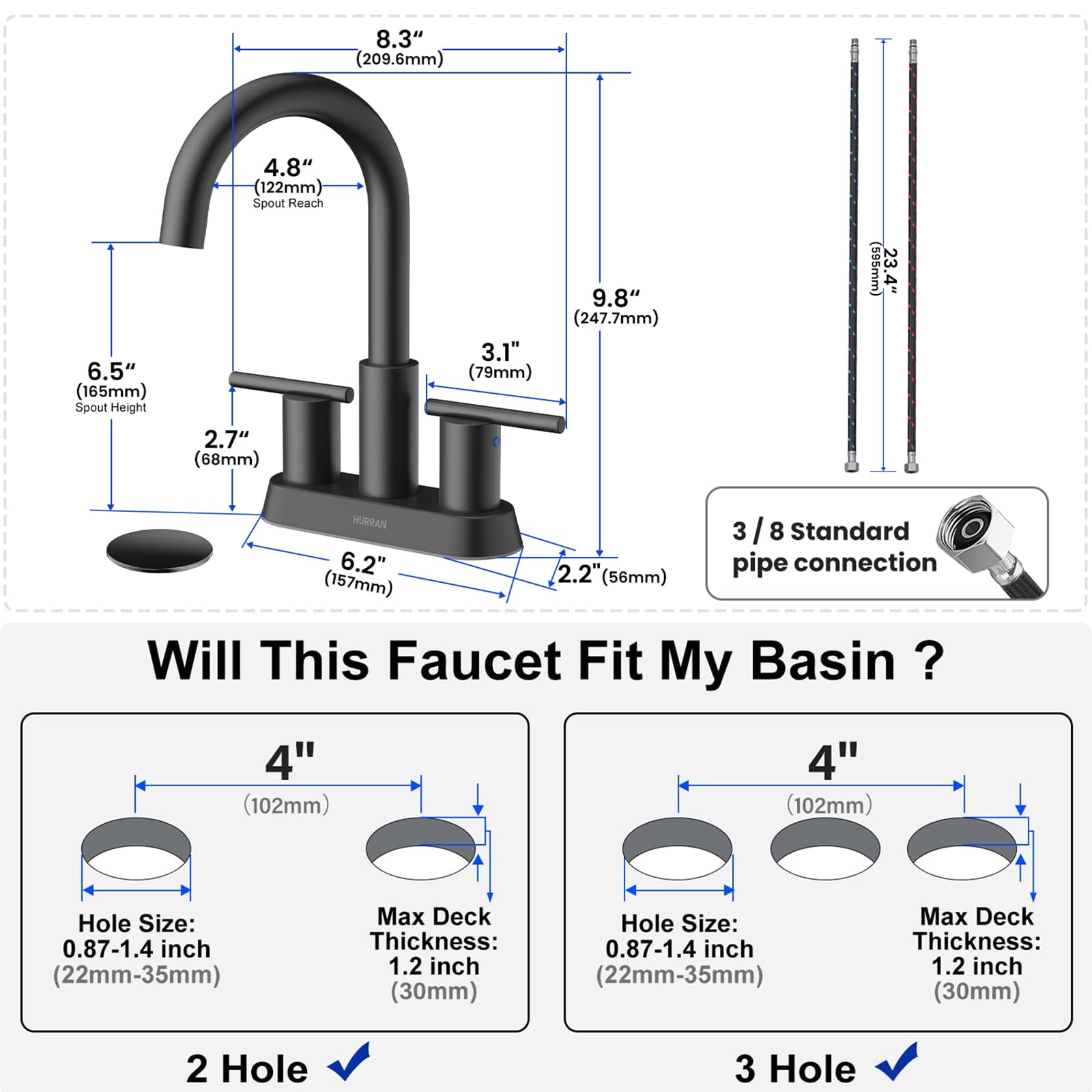 Hurran lead-free stainless steel faucet promotes safer water usage.