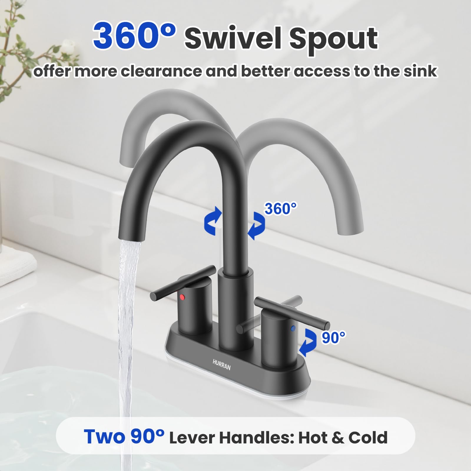 Hurran two-handle design enables precise hot and cold control.