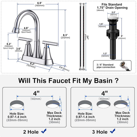 Hurran two-handle lever operation enables precise temperature and flow control.