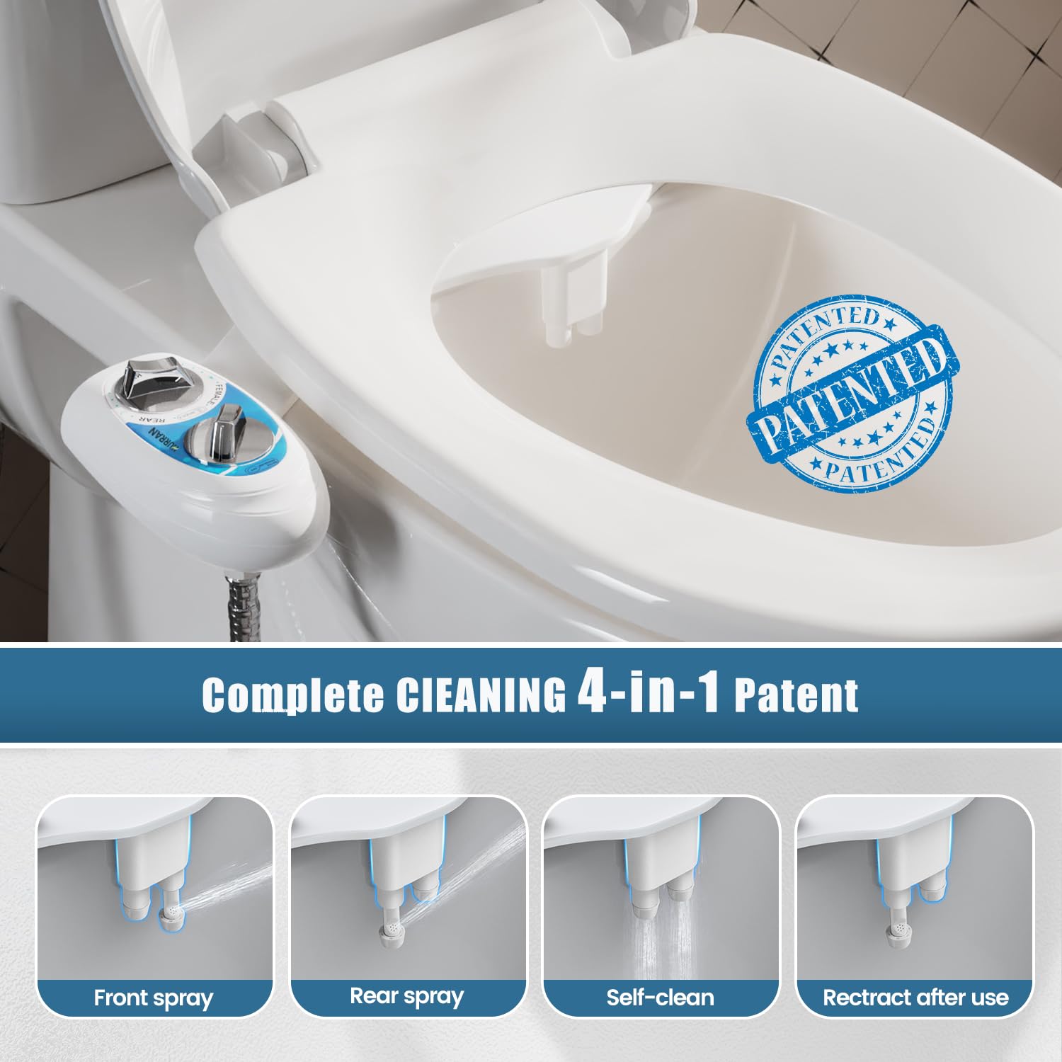 Hurran Ultra-Slim Bidet self-cleaning retractable nozzles for sanitary washes.