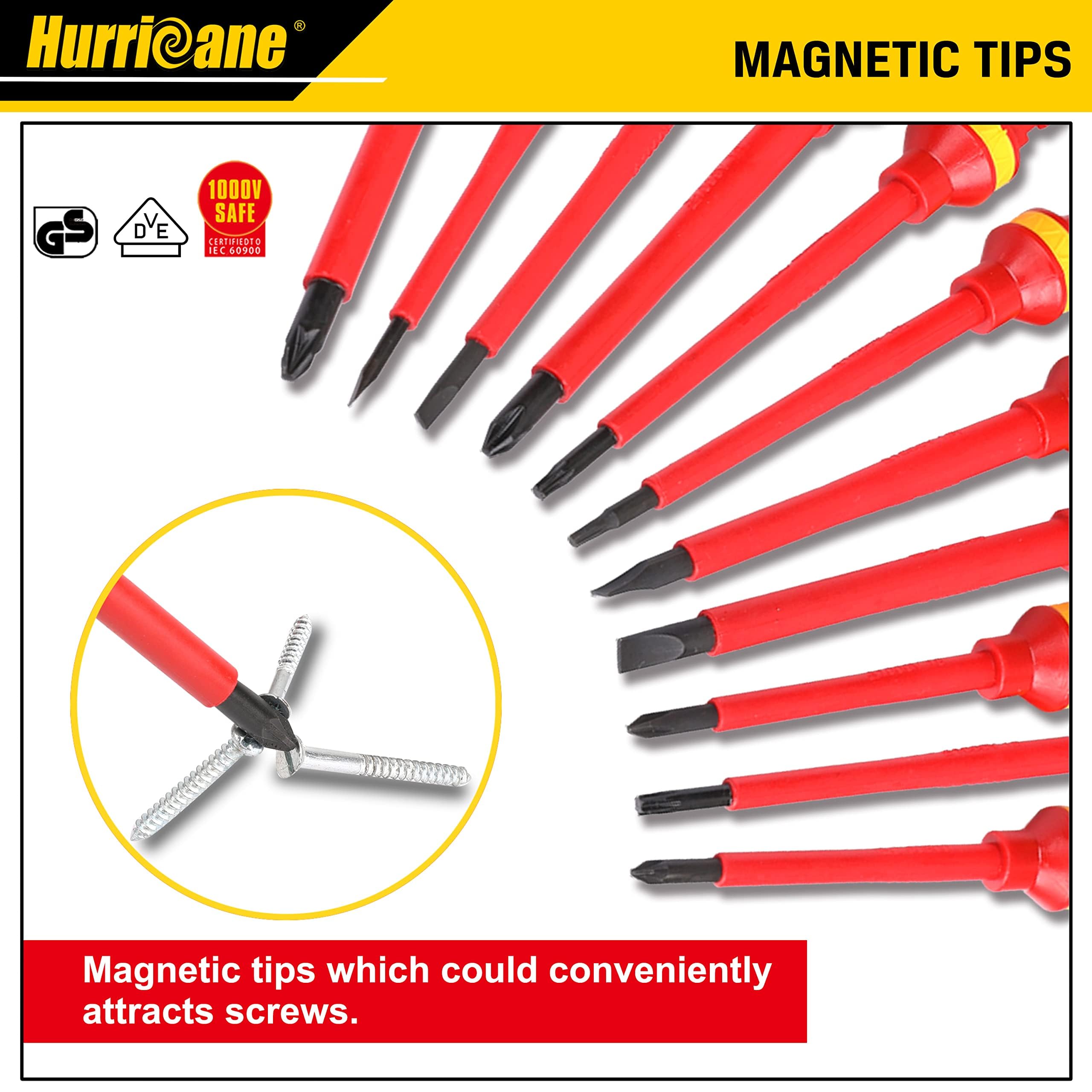 HURRICANE 1000V electroprobe included for quick circuit checks.