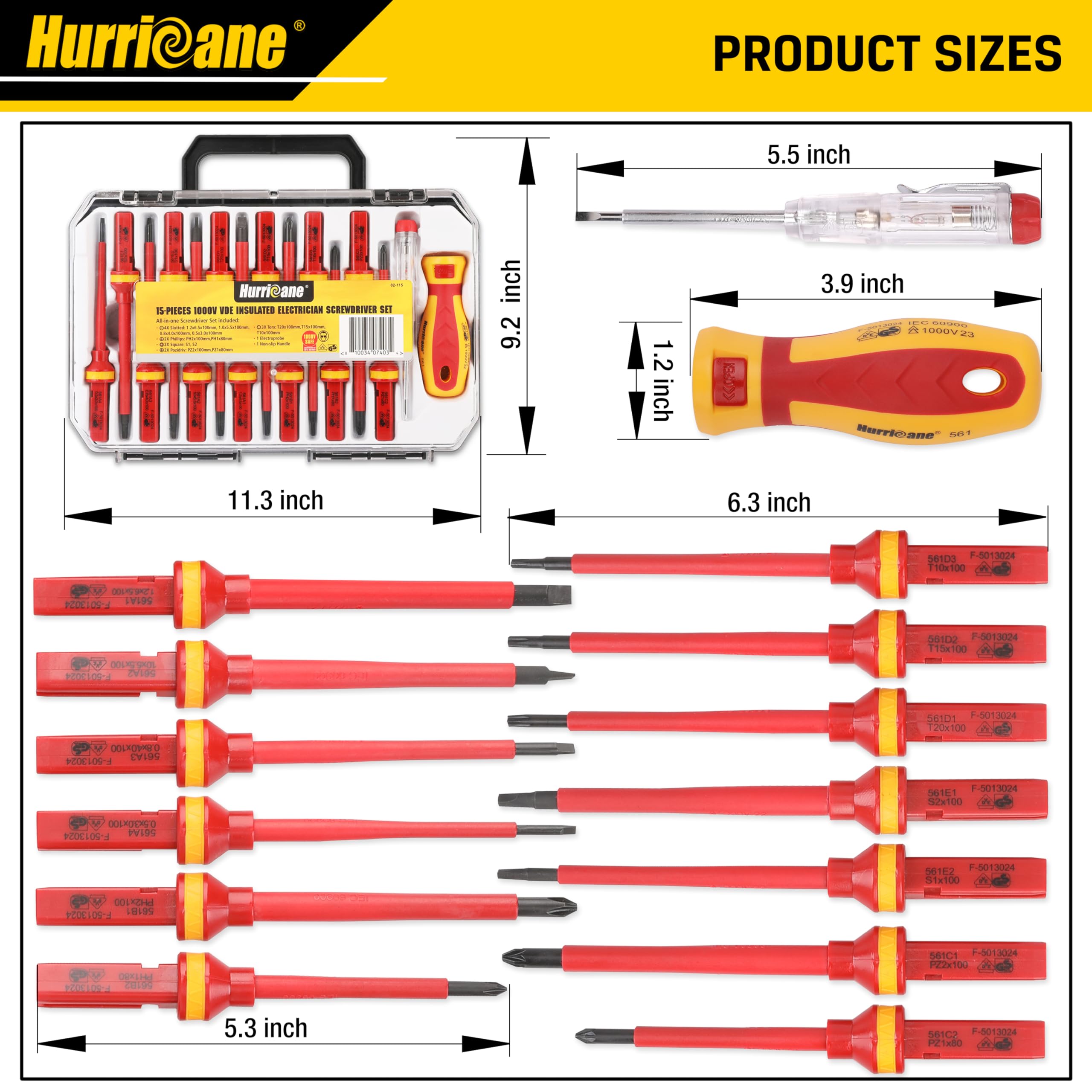 HURRICANE 1000V electroprobe included for circuit testing