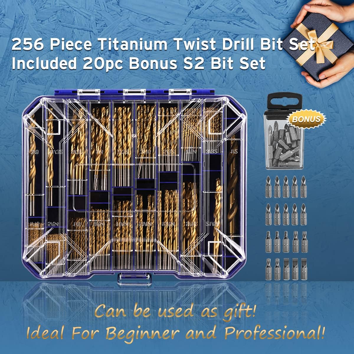 S2 screwdriver bits included for durable fastening tasks.