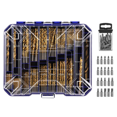 HURRICANE 276pc titanium twist drill bit set in a clear lid case for organized storage.
