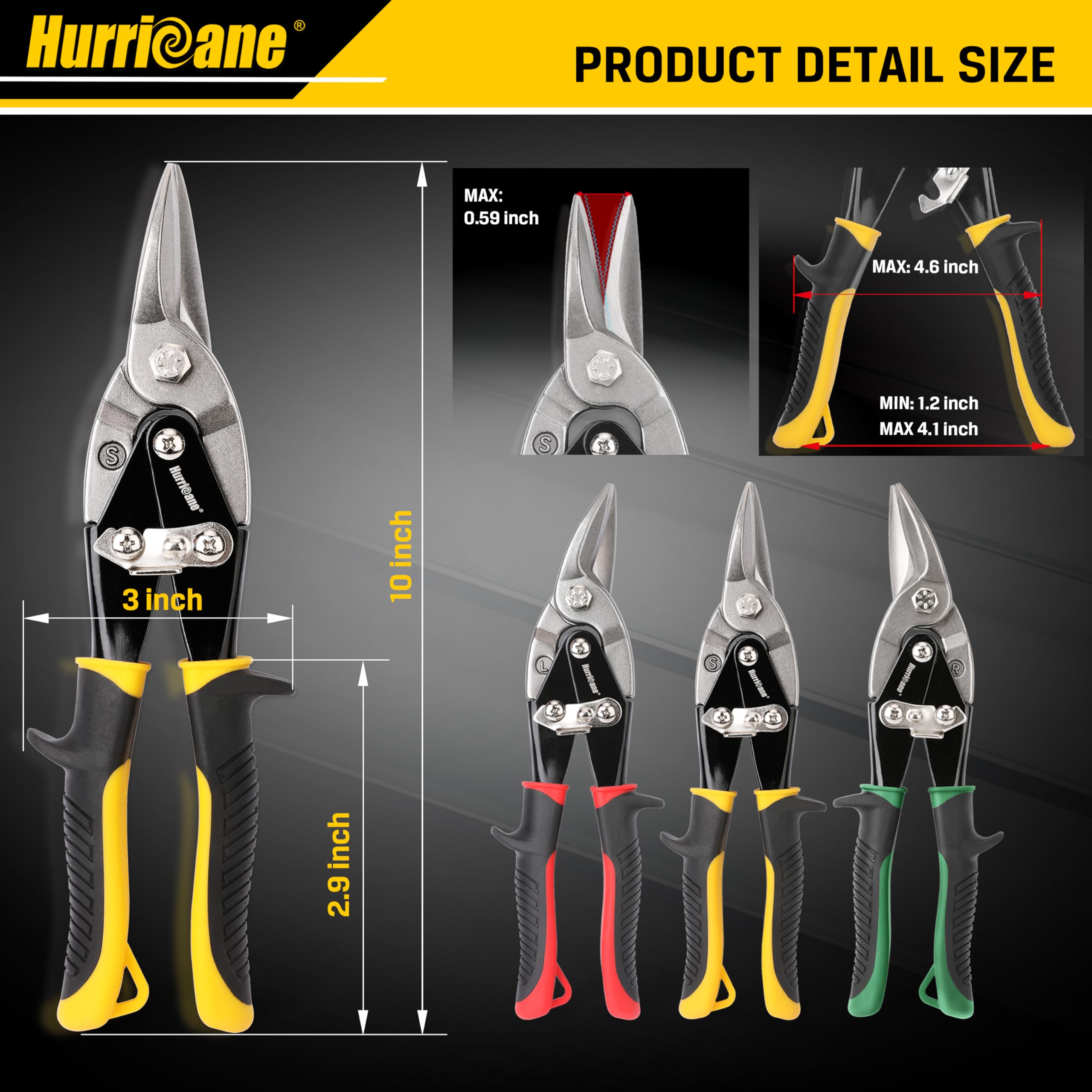 Hurricane 3pc right-cut snips for tight curves and trim tasks